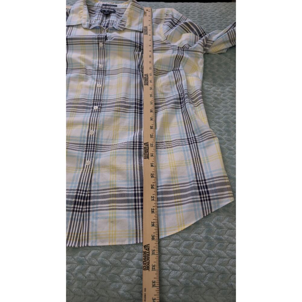 Lands End No Iron Supima Shirt Sz 22W Blue Yellow Plaid Long Sleeve Cotton - Picture 5 of 7